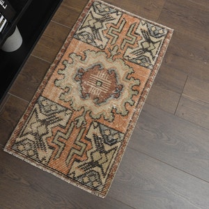 1&#39;3x2&#39;5 ft, MINIMALIST SMALL RUG, Turkish Rug, Vintage Rug, Oushak Handmade Rug, Orange Beige Rug, 1x3 Small Rug, Bathroom Rug, Bathmat, 1x3