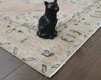 3'7x7'3 ft, VERBLASSTER ANTIKER Teppich, Türkischer Teppich, Vintage Teppich, Oushak Handgemachter Wollteppich, 4x7 Teppich, Authentischer Teppich