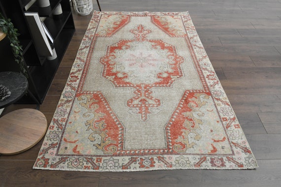 4'2x7'3 Ft, BEIGE ORANGE RUG, 4x7 Area Rug, Living Room Rug