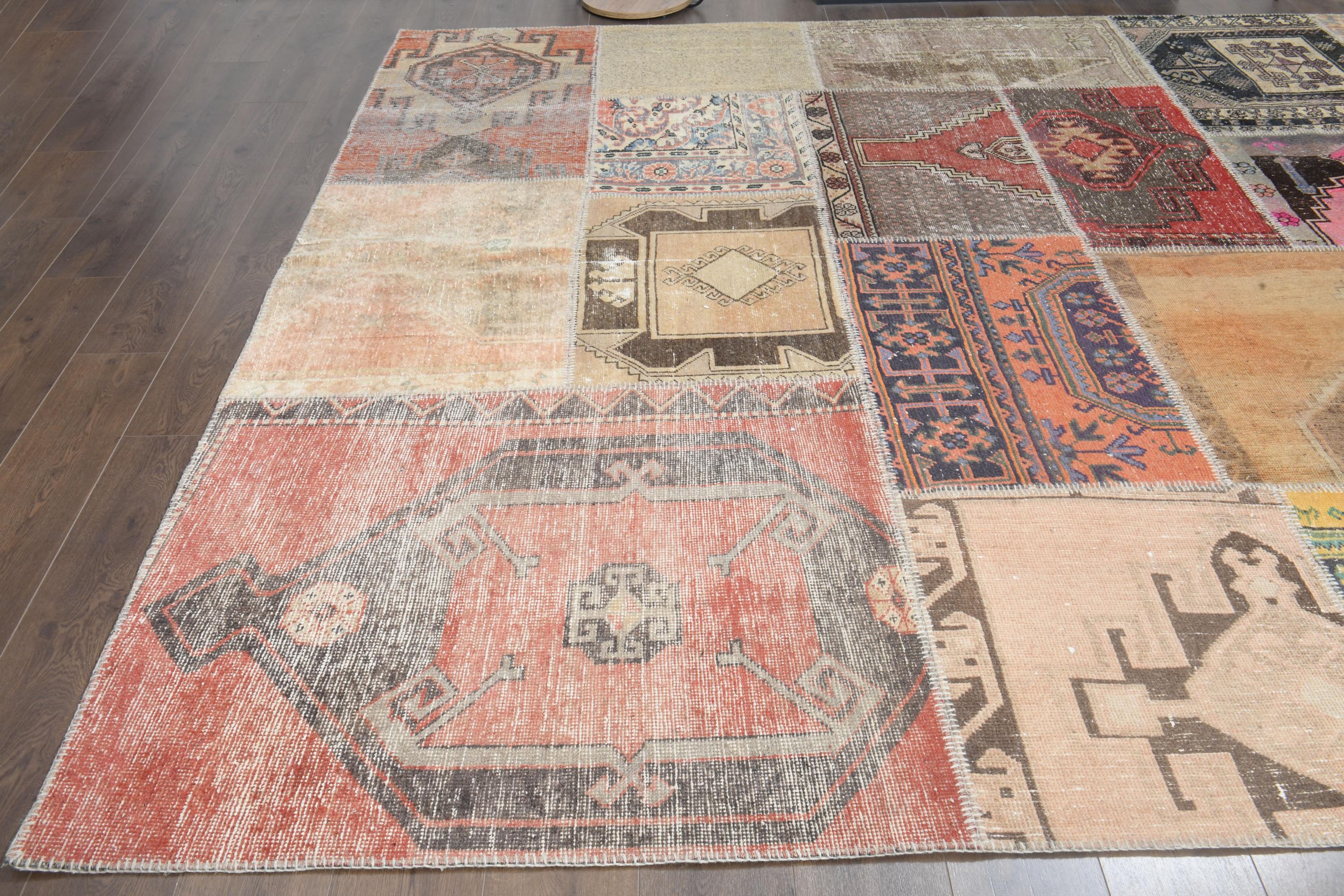 9'2x12'4 Ft, VINTAGE PATCHWORK RUG, Turkish Rug, Oushak Wool Rug