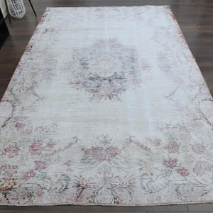 6&#39;6x10&#39;1 ft, TURKISH VINTAGE RUG, Oushak Wool Rug, Handmade Rug, Pink Beige Rug, 7x10 Area Rug, Faded Rug, Living Room Rug, Home Decor Rug