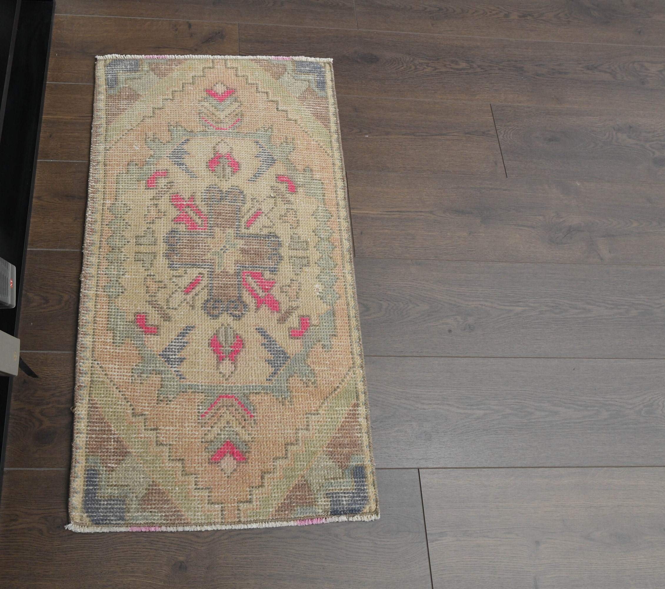 1'6x3'1 ft、オレンジミニデコ、トルコラグ、ヴィンテージハンドメイド
