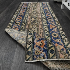 2x5&#39;6 ft, COLORFUL, Patchwork Runner Rug, Vintage Turkish Rug, Oushak Runner, Blue Green Pink, Decor Runner Rug, Stair Decor, Kitchen Rug