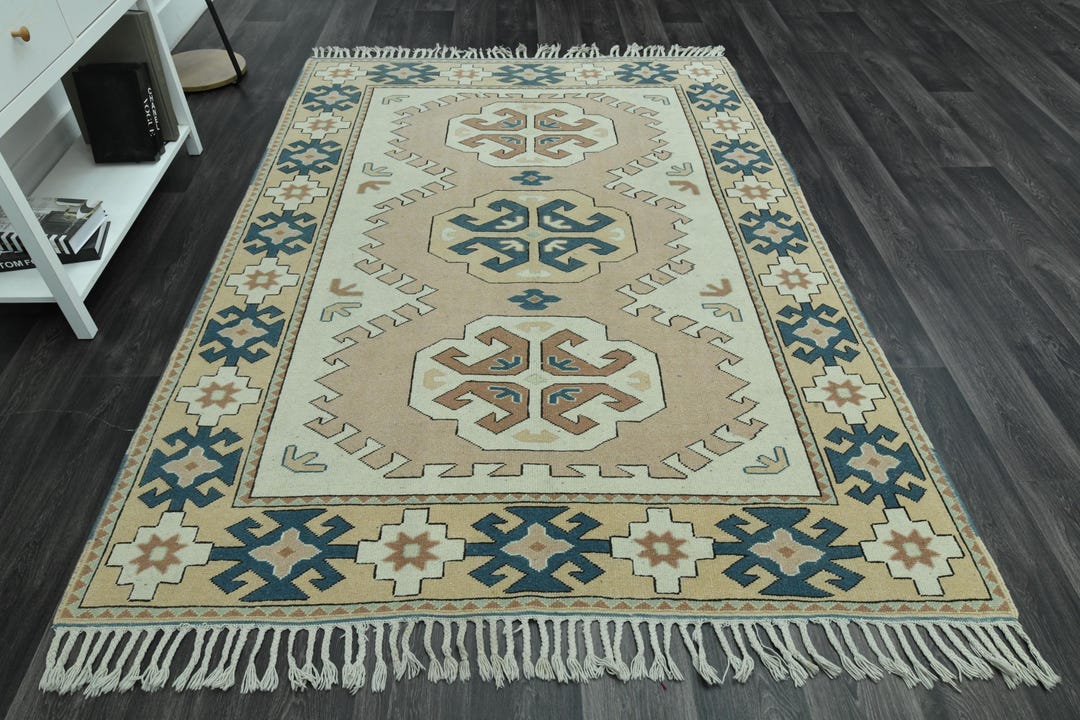6'1x8'4 Ft, BEIGE TURKISH RUG, Oushak Rug, Handmade Area Rug, Living ...