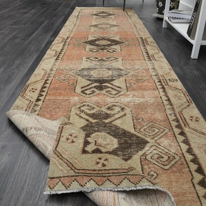 3&#39;1x12&#39;3 ft, VINTAGE RUG RUNNER, 3x12 Oushak Runner, Wool Runner, Handmade Rug, Kitchen Rug, Entryway Runner, Hallway Rug, Farmhosue Decor