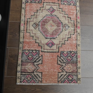 1&#39;4x2&#39;8 ft, ORANGE SMALL RUG, Vintage Turkish Rug, Oushak Handmade Rug, Wool Antique Rug, 1x3 Small Rug, Bathroom Rug, Entryway Rug, Star