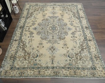 9'5x12'3 ft, UNIQUE OVERSIZED RUG, Handmade Rug, Orange Gray Rug, Home Decor, Persian Area Rug, Wool Rug, Large Area Rug, 10x12 Area Rug