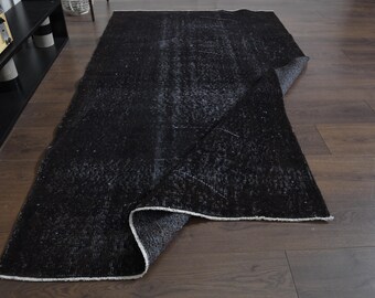 100x200 Fuß, TÜRKISCHER VINTAGE Teppich, Vintage Läufer, Oushak Teppich Handgefertigt, Eingangsbereich, Türkischer Teppich 100x200, Fester Schwarzer Teppich