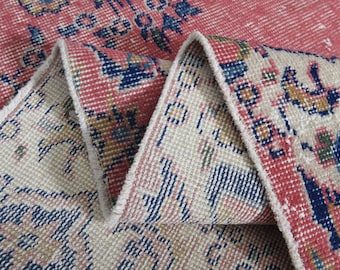 7'1x10'2 ft, PINK ORIENTAL Rug, Wool Handmade Rug, Turkish Rug Vintage Rug, Oushak, 7x10 Area Rug, Antique Rug, Washable