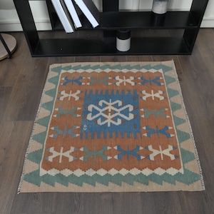 2'9x3'1 ft, OUSHAK TURKISH RUG, Handmade Rug, Door Mat, Islamic Rug, Vintage Rug, Farmhouse Decor, Tiny Rug, Small Rug, Flatweave Small Rug