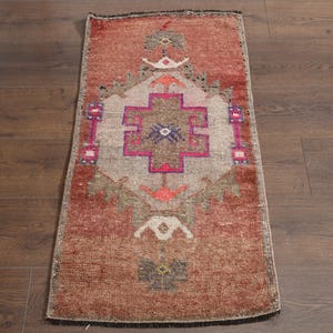 1&#39;6x3&#39;4 ft, ORANGE, Small Rug, Decor Rug, Authentic Rug, Minimalist Rug, Wool Rug, Hand-Knotted Rug, Turkish Door Mat, Bathmat, Doormat Rug