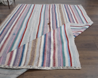 1,5x2,1 m, RANDIG KILIMMATTA, Turkisk matta, Vintage Oushak-matta, Handgjord ullmatta, Vardagsrumsmatta, Heminredning, 1,5x2, plattvävd kilimmatta, Stjärna