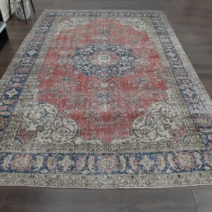6&#39;8x10&#39;5 ft, PINK TURKISH RUG, Vintage Rug, Oushak Rug, Handmade Rug, Wool Rug, Antique Rug, Oriental Rug, 7x11 Area Rug, Pink Blue Beige