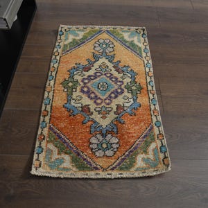 1'5x2'5 ft, TURKISH MINI RUG, Vintage Rug, Wool Rug, Minimalist Rug, Entryway Rug, Handmade Rug, Oushak Rug, Door Mat, Small Rug, Wholesale