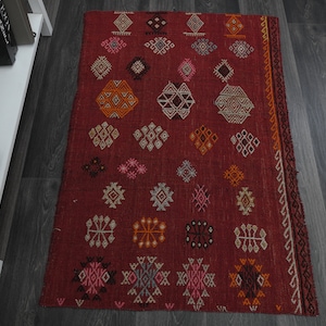 2&#39;7x3&#39;9 ft, VINTAGE SMALL RUG, Turkish Rug, Hand-Knotted Rug, Small Rug, Pink Rug, Oushak Rug, Wool Rug, Entryway Rug, Thanksgiving Gifts
