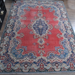 9.7x12.6 ft, OVERSIZED AREA RUG, Vintage Rug, Oushak Rug, Bohemian Rug, 10x13 Area Rug, Living Room Rug, Wool Rug, Large Area Rug, Red Rug