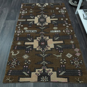 3&#39;4x5&#39;8 ft, WESTLICHES DEKOR, türkischer Vintage Wollläufer, Boho Dekor, Handgemachter Teppich, Kleiner Läufer Teppich, Flur Läufer