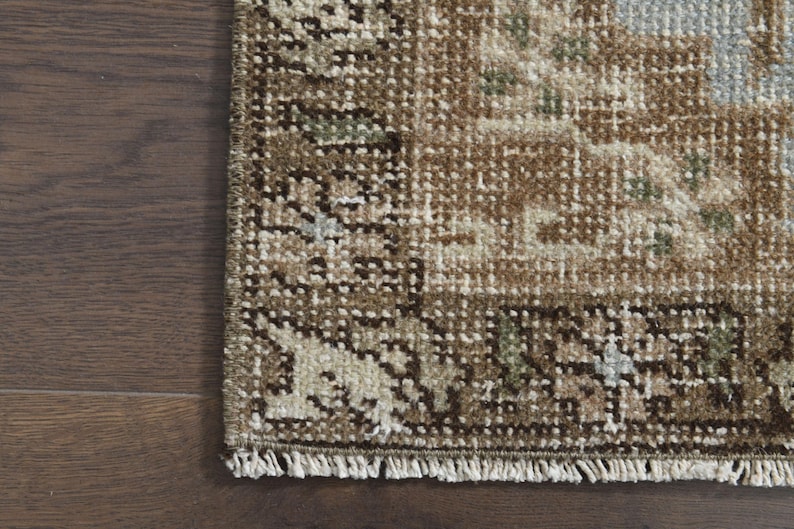 Tappeto anatolico vintage, 9,2 x 12 piedi, in lana turca annodata a mano, con motivo floreale boho nei toni del marrone e beige tenue, tappeto 9x12, ideale per soggiorno in stile rustico. immagine 3