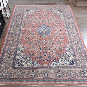 9&#39;1x11&#39;8 ft, OVERSIZED PERSIAN RUG, Vintage Rug, Bohemian Rug, 9x12 Area Rug, Living Room Rug, Wool Rug, Large Area Rug, Heriz Orange Blue