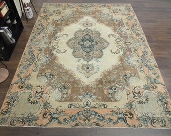 9.7x12.8 ft, FLORAL PERSIAN RUG, Oushak Luxury 10x13 Area Living Room Wool Rug, Oversized Decor Rug, Vintage Antique Decor, Star Rug, Oushak