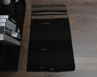 2&#39;2x3&#39;9 ft, BLACK SMALL RUG, Turkish Runner Rug, Hallway Rug, Vintage Rug, Faded Rug, Kitchen Rug, Tribal Rug, Farmhouse Decor, Stair Rug