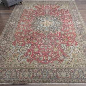 10x13 VINTAGE PERSIAN RUG, Handmade Rug, Living Room Rug, Home Decor, Red Area Rug, Oriental Rug, Anatolian Rug, Large Wool Oversize Rug