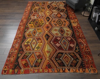 6&#39;8x12&#39;3 ft, COLORFUL TURKISH RUG, Vintage Oushak Runner, Boho Decor, Handwoven Rug, Kitchen Runner Rug, Stair Decor Rug, Hallway Rug, Star