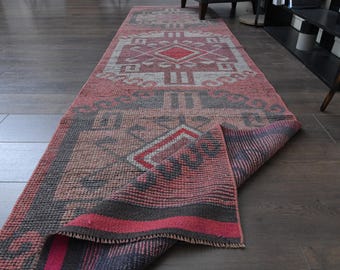 2'8x11'1 ft, HANDMADE TURKISH RUNNER, Oushak Runner, Kitchen Rug, Hallway Rug, Antique Runner, Tribal Runner, Modern Runner, 3x11 Runner Rug