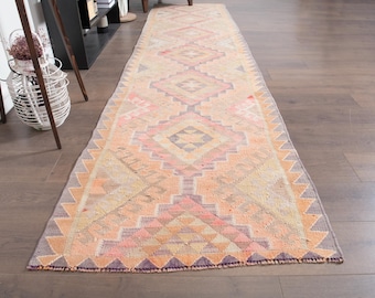 3x12&#39;4 ft, TURKISH VINTAGE RUG, Wool Colorful Rug, Minimalist Rug, Kitchen Rug, Handmade Rug, Oushak Rug, Wholesale, 3x12 Runner, Hallway