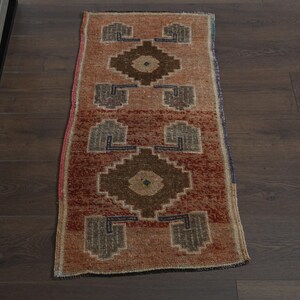 1'6x3'5 ft, BATHROOM DECOR, Vintage Turkish Rug, Orange Rug, Wool Rug, Kitchen Rug, Handmade Rug, Oushak Rug, Small Rug, Doormat, Mini Decor