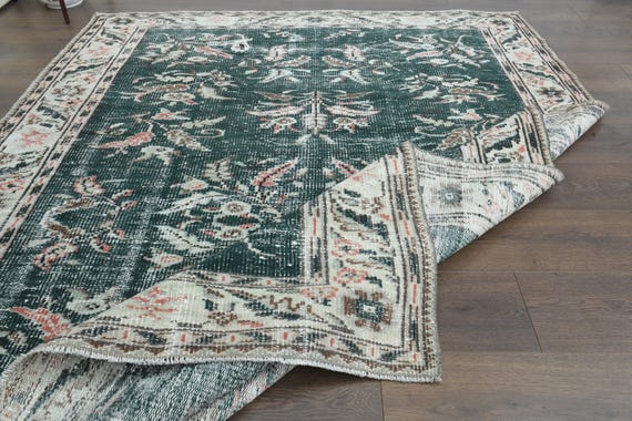 5'8x8 Ft, VINTAGE TURKISH RUG, Oushak Rug, Wool Rug, Green Beige