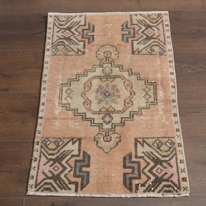 1'5x2'4 ft, BATHROOM DECOR, Vintage Turkish Rug, Orange Rug, Wool Rug, Kitchen Rug, Handmade Rug, Oushak Rug, Small Rug, Doormat, Mini Decor