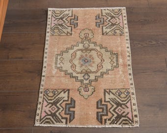 1&#39;5x2&#39;4 ft, BATHROOM DECOR, Vintage Turkish Rug, Orange Rug, Wool Rug, Kitchen Rug, Handmade Rug, Oushak Rug, Small Rug, Doormat, Mini Decor