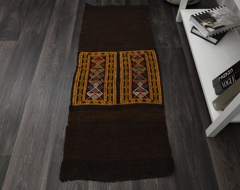 1.8x4.5 ft, BROWN KILIM RUG, Decor Runner Rug, Eclectic Rug Wool Kilim, Handwoven Rug, Vintage Hallway Kitchen Flatweave Kilim, Nordic Rug