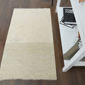 2x3&#39;7 ft Bath Mat, Wool Rug, Beige Rug, Oushak Rug, Throw Rug, Entryway Rug, Turkish Rug 2x4, Kitchen Rug, Solid Rug, Turkish Door mat