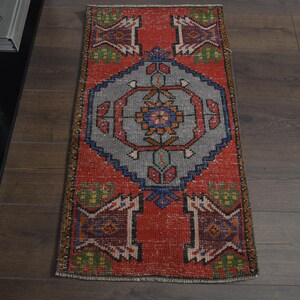 1'7x3'1 ft, OUSHAK SMALL RUG, Farmhouse Decor, Wool Rug, Handwoven Vintage Rug, Turkish Rug 2x3, Tiny Rug, Bathroom Rug, Orange Blue Rug