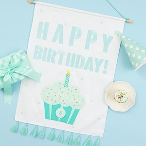 Mint Embroidered Birthday Banner: Reusable Kids Party Decor