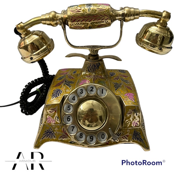 Vintage Brass Antique Telephone withRotary Dialing Working Telephone Home & Office Decor,Antique Brass Multi Color Maharaja Rotary Telephone