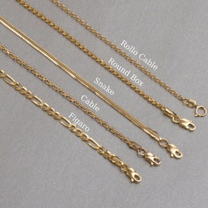 14k Real Gold Chain Necklace for Women and Men, Rollo Chain, Round Box Chain, Snake Chain, Cable Chain, Figaro Chain, Birthday Gift for Her