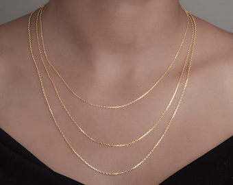 14K Solid Gold Cable Chain Necklace Gift for Her, 1 mm, 1.25 mm, 1.5 mm, Mother Gift, Real Gold Birthday Gift for Women, Mother Day Gift