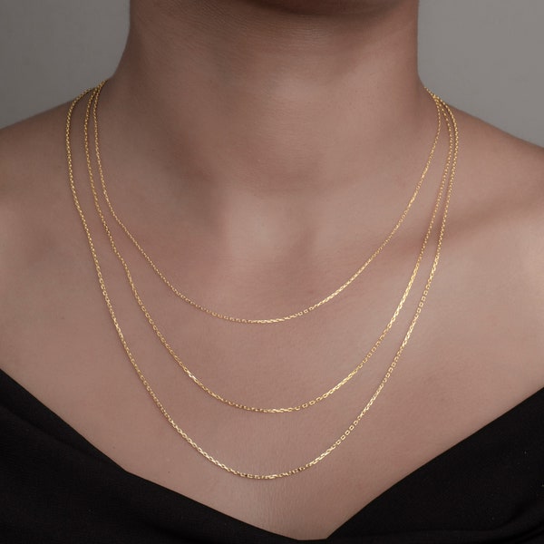 14K Solid Gold Cable Chain Necklace Gift for Her, 1 mm, 1.25 mm, 1.5 mm, Mother Gift, Real Gold Birthday Gift for Women, Mother Day Gift