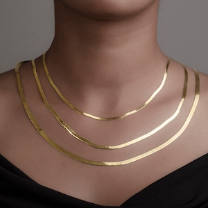 14k Solid Gold Herringbone Chain Necklace, 2.5mm 3mm 4mm, Thick 14k Herringbone for Her, Snake Chain for Christmas day, Birthday Gift