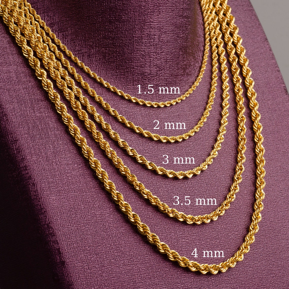 14K Gold Rope Chain Necklace for Women, Her or Men, Twisted Necklace