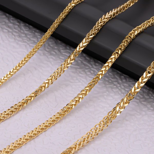 14K Real Gold Italian Palm Foxtail Link Chain Necklace, Gift for Her, Him, Mothers Day Gift, Birthday Gift for Women & Man, Valentines Day