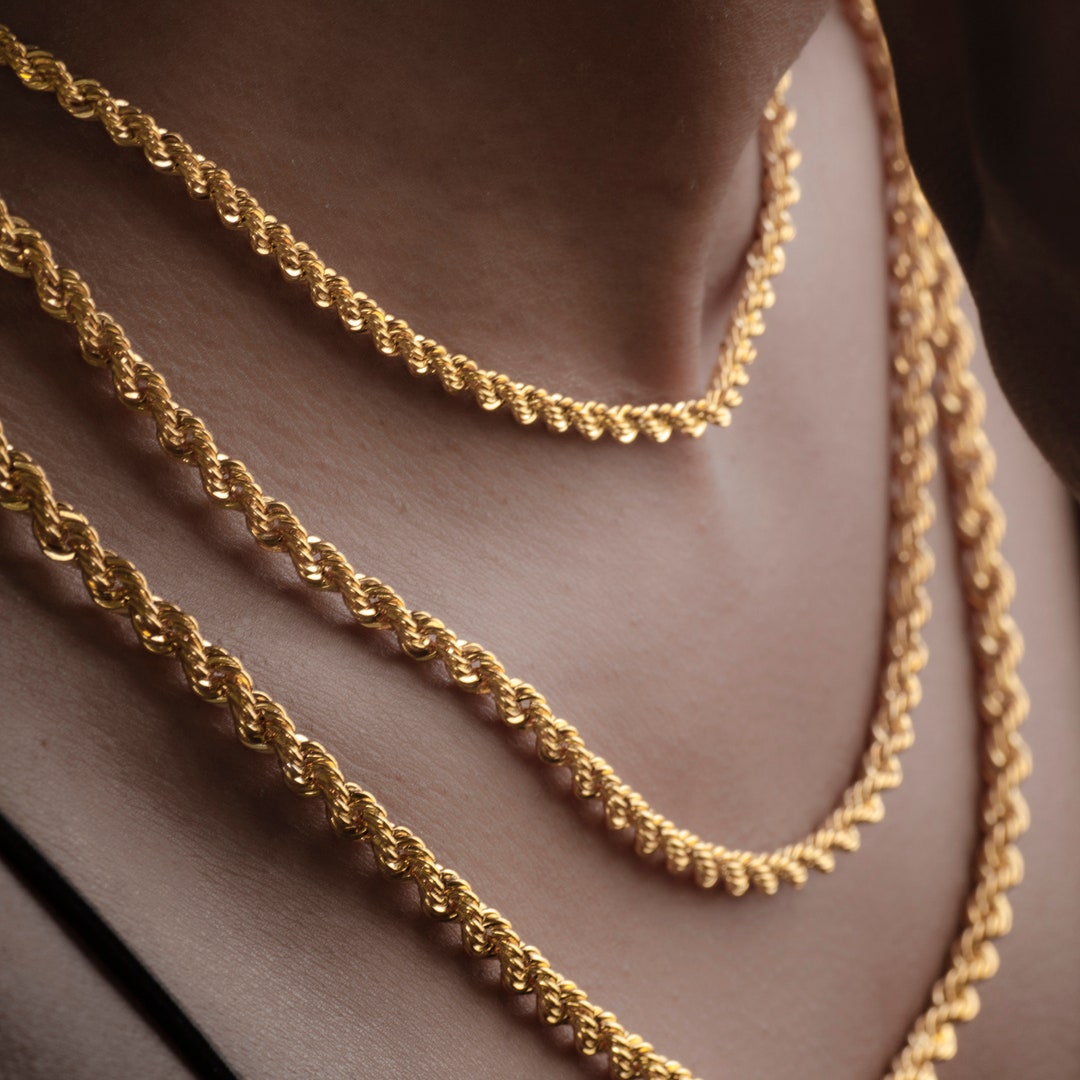 14K Gold Rope Chain Necklace for Women, Her or Men, Twisted Necklace
