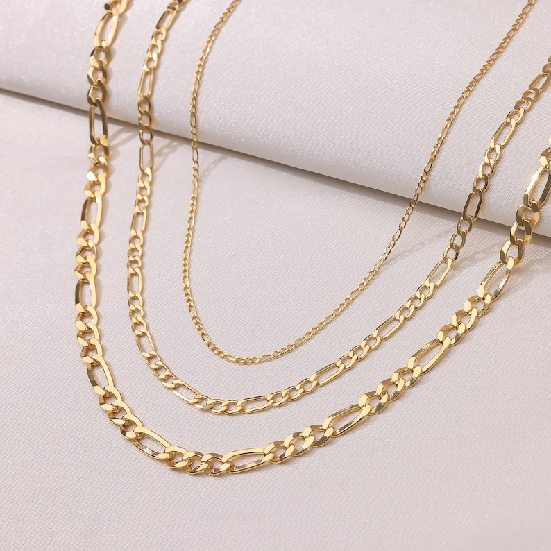 Classic 14k Real Gold Figaro Chain Necklace, Handmade Timeless Yellow ...