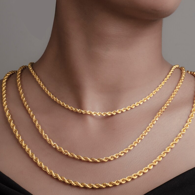 14K Gold Rope Chain Necklace for Women, Her or Men, Twisted Necklace