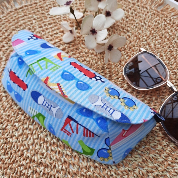 Brillenetui, ohEmmi, Sonnenbrillen Etui, Tasche für Brille Stoff,  Brillenschutz, Brillentasche gepolstert, Brillenhülle, hellblau Sommer