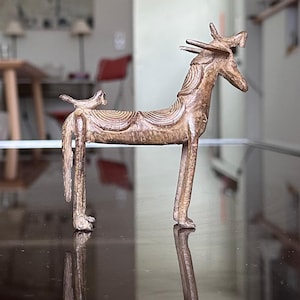 Dogon bronze horse with two birds – African handcrafted sculpture – Bronze statuette – Malian tribal art – Ethnic decorative object