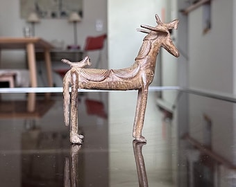 Dogon bronze horse with two birds – African handcrafted sculpture – Bronze statuette – Malian tribal art – Ethnic decorative object